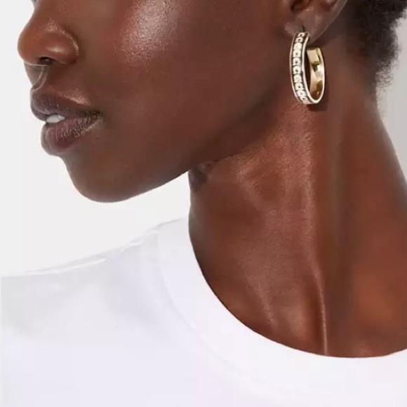 NWT Coach Large Signature Enamel Hoop Earrings - Picture 2 of 7